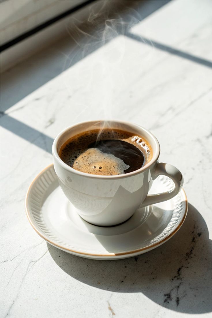 Steam rising from hot coffee cup